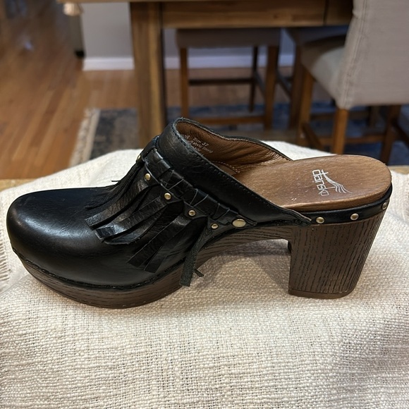 Dansko Deni Black Fringed Platform Clogs - Picture 5 of 12